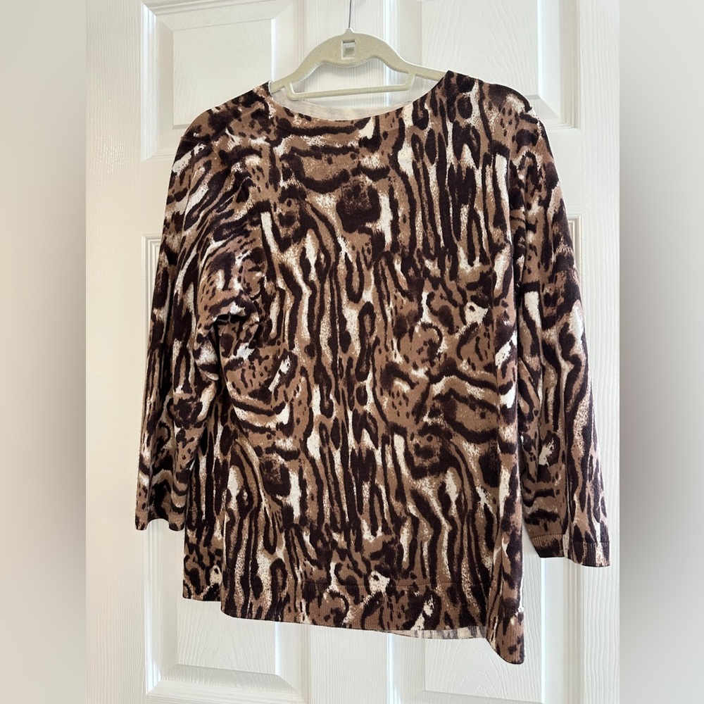 Talbots Marino Wool Leopard Print Crewneck Sweater